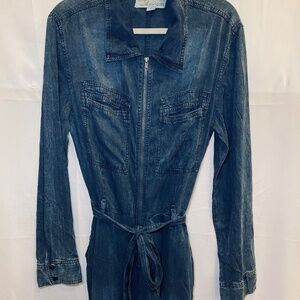 "Vintage Havana" Dark Blue 100% Tencel SOFT Zipper Jumpsuit Size L